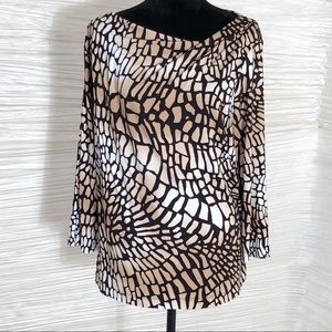 ST JOHN brown Animal print long sleeve blouse